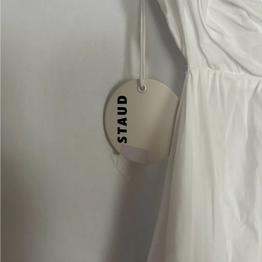 NWT Staud Carina Cut Out Puff Sleeves Midi Dress Size XL White Romantic Feminine - Picture 12 of 15